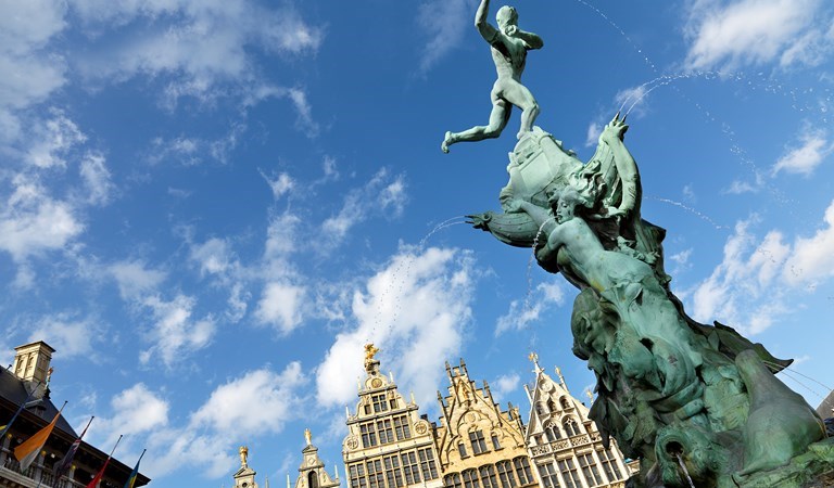 Statue of Brabo, throwing the hand of the giant Antigoon, on the Grote Markt, Antwerp